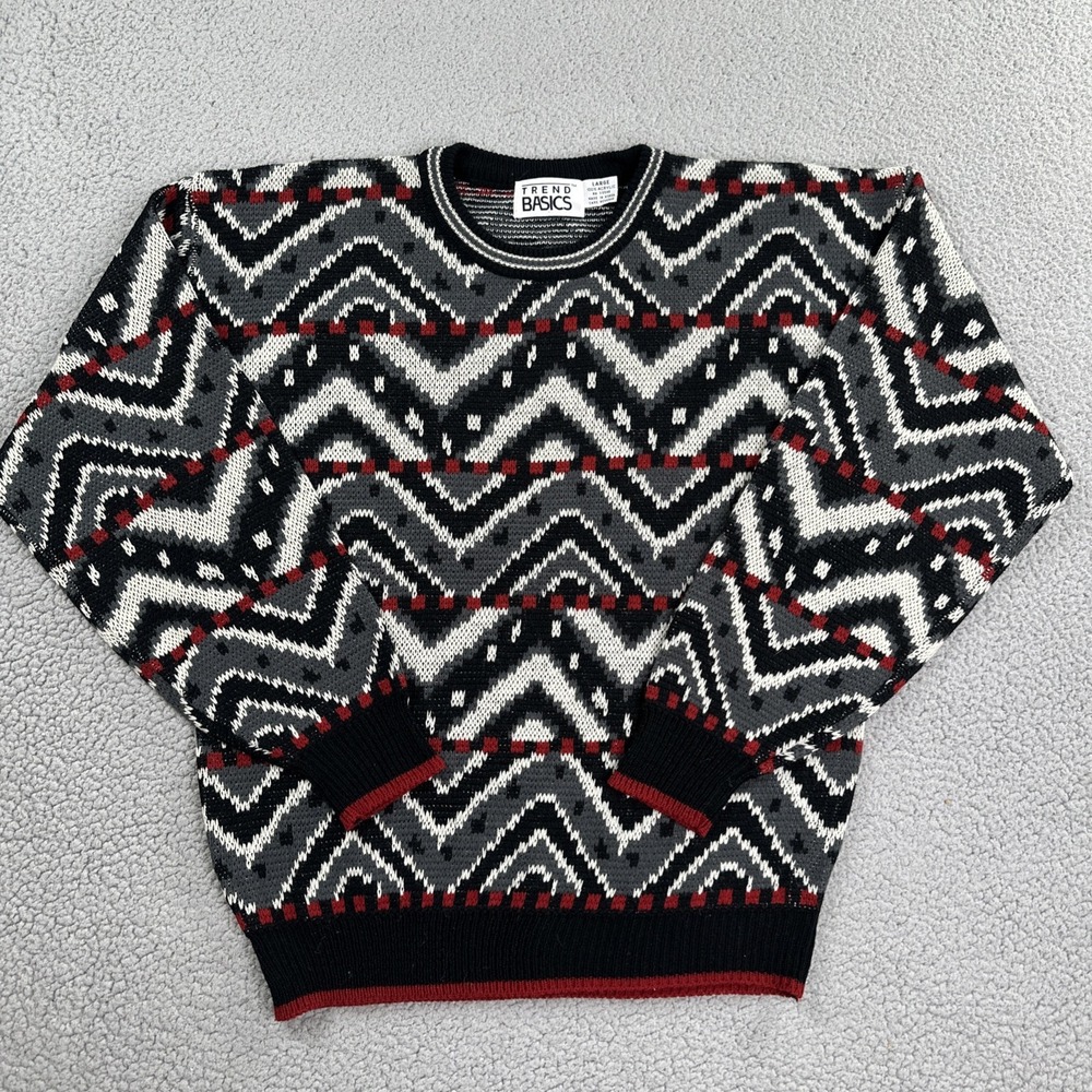 VTG 80s Trend Basics Abstract Geometric Sweater Men Large Vaporwave Mallwave‎